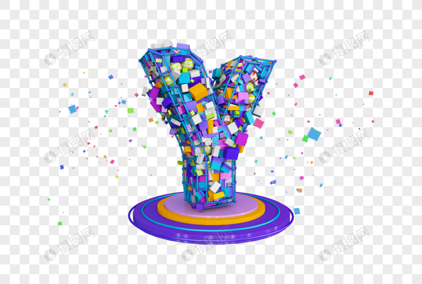 七彩立体几何字母y