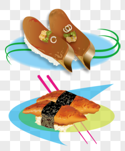 日本炸肉排与鳗鱼寿司手绘高清图片