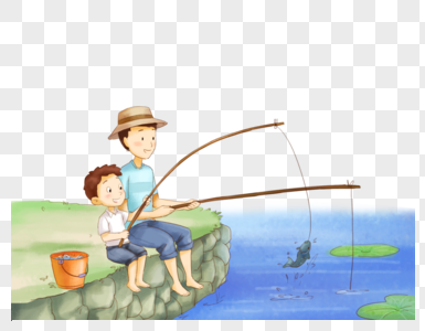 钓鱼钓鱼父子高清图片
