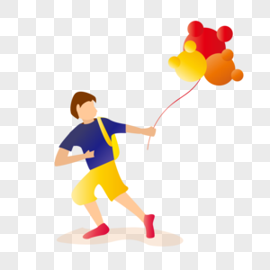 扁平化呐气球的小男孩矢量插画图片