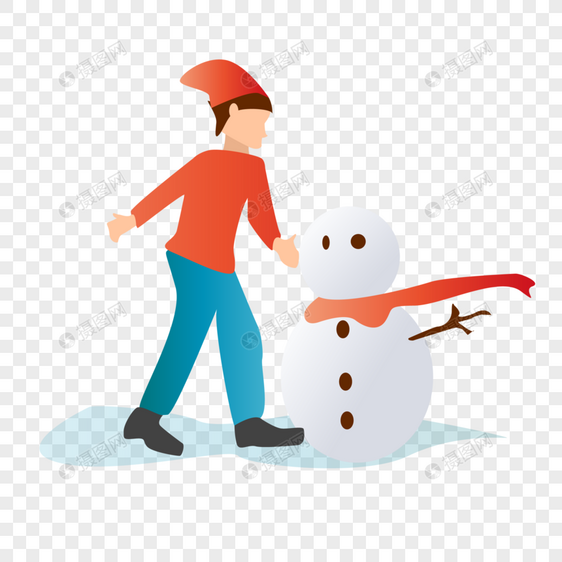 扁平化冬季堆雪人插画图片