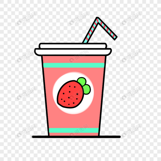 简约卡通可爱手绘草莓饮料图片