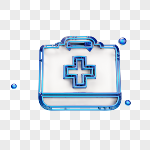 蓝色立体医药箱图标图片