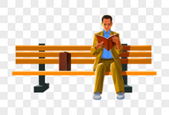 坐在长椅上看书的男人图片