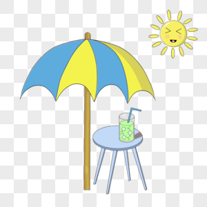夏日太阳遮阳伞和冷饮图片