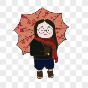 打伞的戴眼镜的小女孩图片