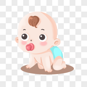 吸着奶嘴在地上爬的可爱小婴儿宝宝高清图片