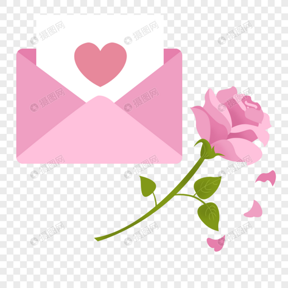 520表白季粉色信封告白玫瑰花图片
