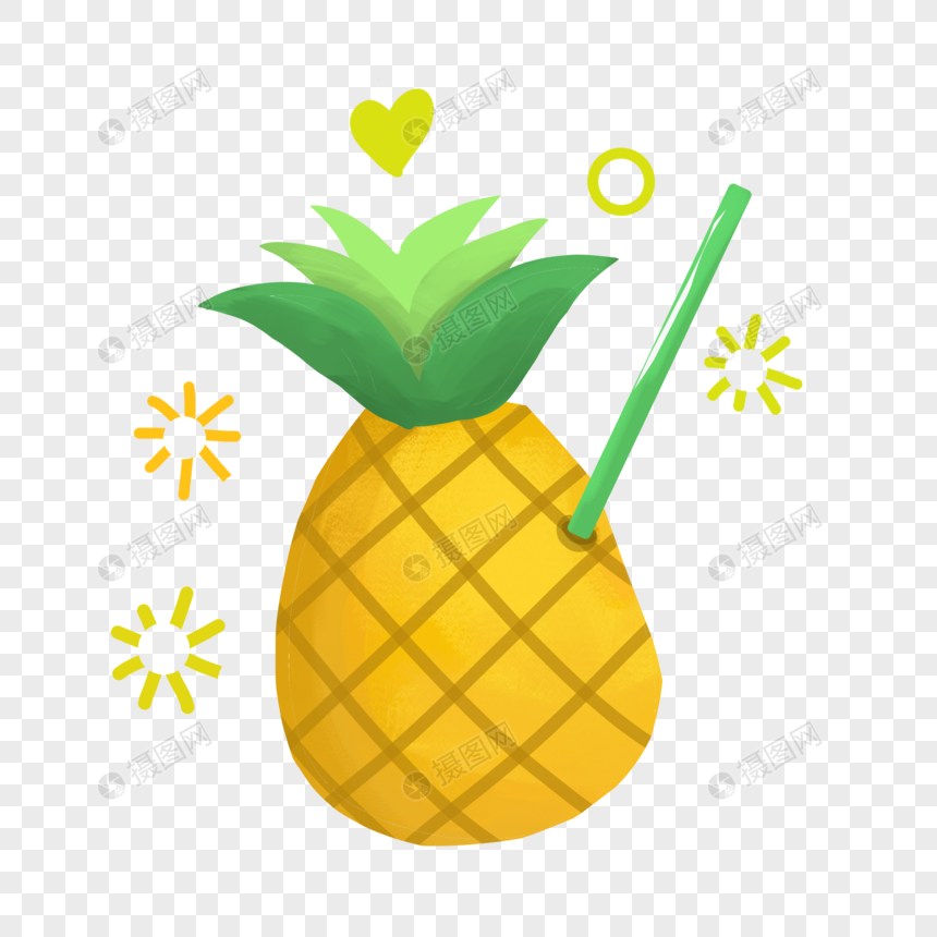 夏天饮料菠萝黄色渐变手绘装饰图案图片