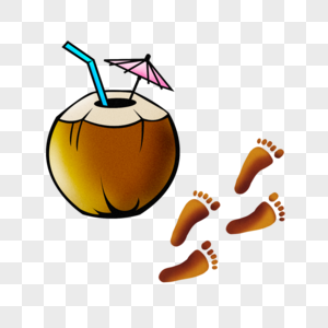 海边沙滩夏日饮料清凉椰子噪点卡通扁平手绘插画透明png图片