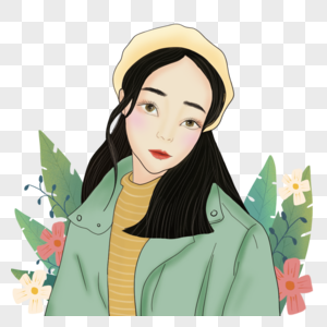 插画戴帽子女孩图片