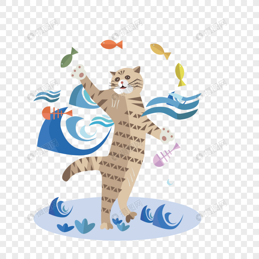 在海里抓鱼的猫咪图片