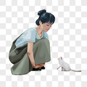 女孩和猫图片