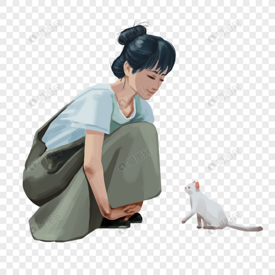 女孩和猫图片