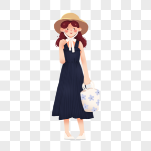 夏季度假的蓝色长裙女孩图片