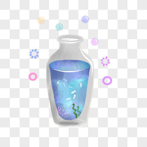 夏天瓶子海洋海草珊瑚鱼群泡泡手绘装饰图案图片