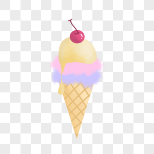 夏天夏日清新冰淇淋棉花糖樱桃手绘装饰图案高清图片