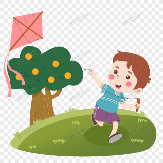 儿童节草地上放风筝的小男孩图片