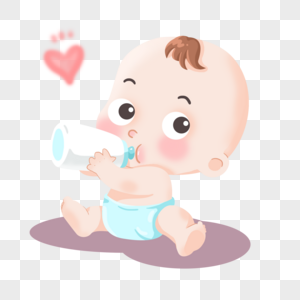坐着抱着奶瓶喝奶的尿不湿小婴儿宝宝图片