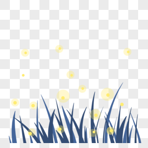 夏天萤火虫草蓝色手绘边框背景图片