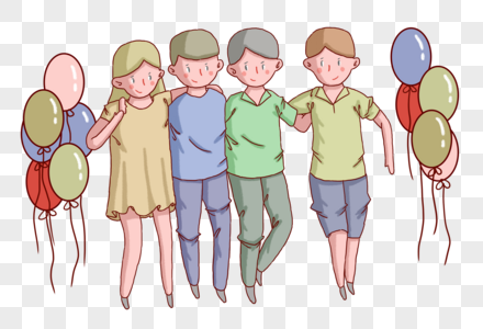 六一儿童节勾肩搭背的小朋友们图片素材