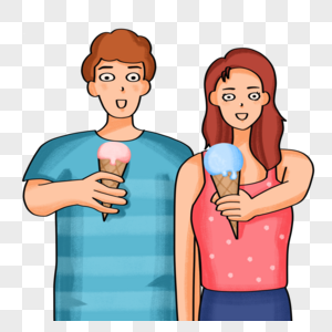 手绘情侣吃冰淇淋图片