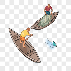 手绘渔民划船捕鱼人物形象图片