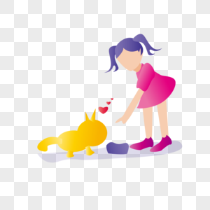 扁平化儿童节女孩与猫的矢量插画图片