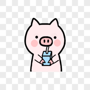 手绘一只开心喝牛奶的小猪图片
