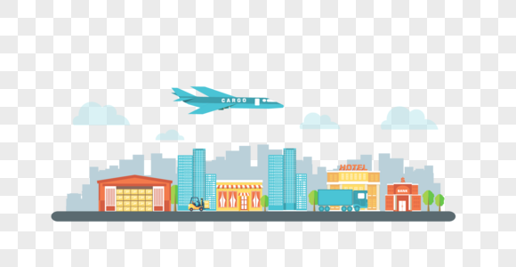 城市建筑飞机图片