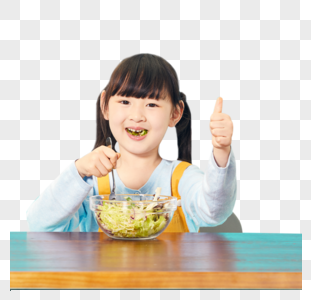 小女孩吃沙拉点赞图片