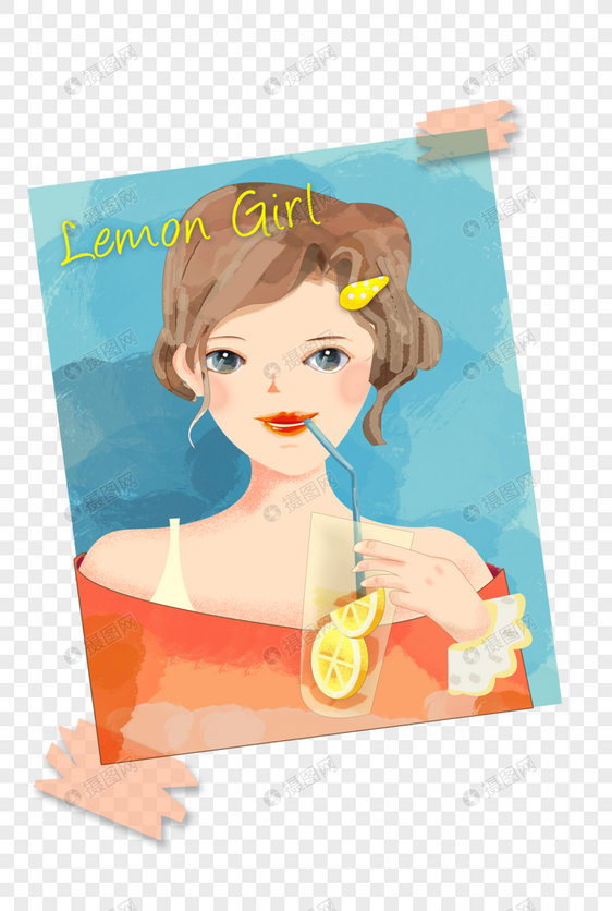 夏季喝柠檬果汁的女孩图片