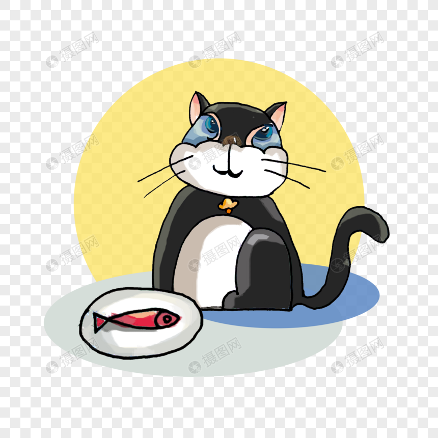 吃鱼的黑色猫咪图片