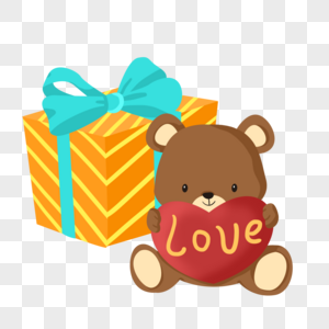 情人节告白礼物抱着爱心的小熊和礼物盒高清图片