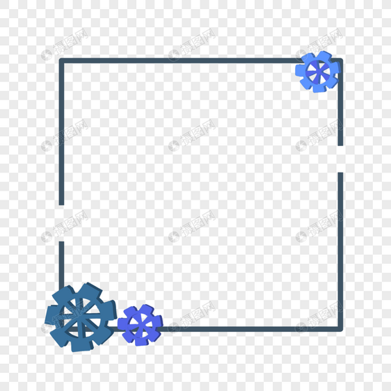 五一劳动节齿轮简约正方形蓝色边框图片