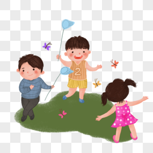 小孩子玩耍抓蝴蝶图片