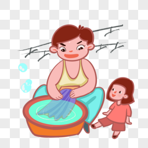 帮孩子洗衣服的爸爸素材