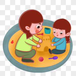陪孩子玩沙雕的母亲高清图片