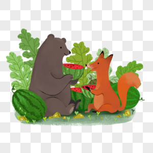 熊和狐狸吃西瓜图片
