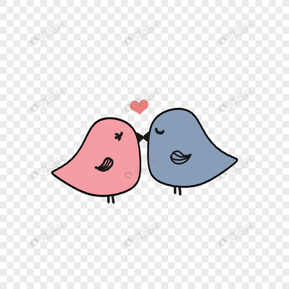 手绘情人节浪漫亲吻的小鸟图片