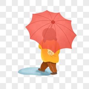下雨天撑着粉红色伞的可爱小朋友图片