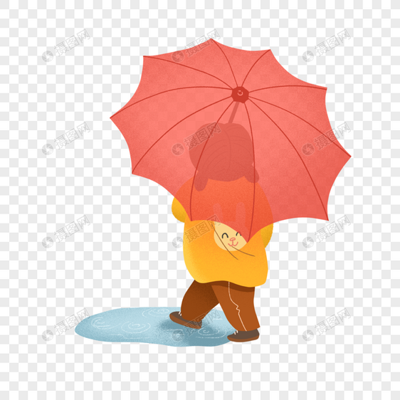 下雨天撑着粉红色伞的可爱小朋友图片