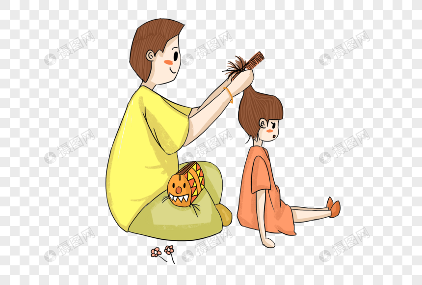 给女儿梳头发的爸爸