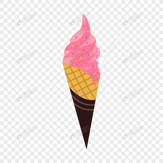 夏日草莓甜筒冰淇淋元素图片