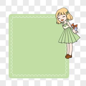 可爱绿裙小萝莉矢量可爱花边边框图片