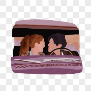情侣亲吻在车里浪漫爱情情人节祝福插画元素图片