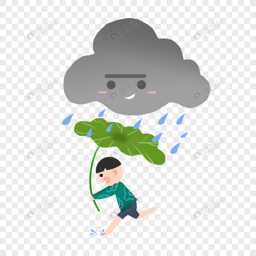 荷叶避雨小男孩图片