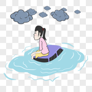 暴风雨困在水里的女孩高清图片