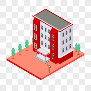 2.5D红色政府办公大楼建筑插画图片