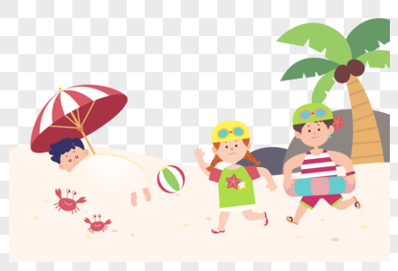 夏日炎炎沙滩场景矢量素材素材